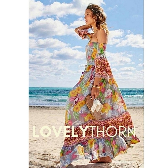 Anthropologie Dresses & Skirts - ALTAR'D STATE // flowy boho-chic floral off shoulder smocked maxi dress